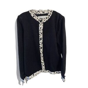Anne Crimmins for Umi Collections Cardigan Blazer Size Medium Black Ivory Trim‎